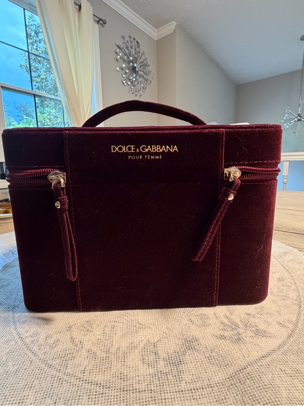 Dolce & Gabbana Wine Velvet Cosmetic Case with Gold Hardware
